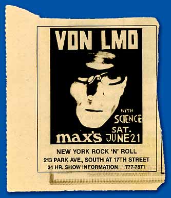 Von Lmo Ad for Max's Kansas City